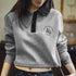 Premium Women's Retro Polo Sweatshirt – Embroidered Crop Pullover for Sporty Streetwear Looks